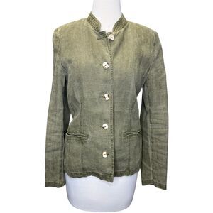 Lodenfrey Womens Medium Green Blazer Linen ? Stand up Collar Pockets Buttons‎